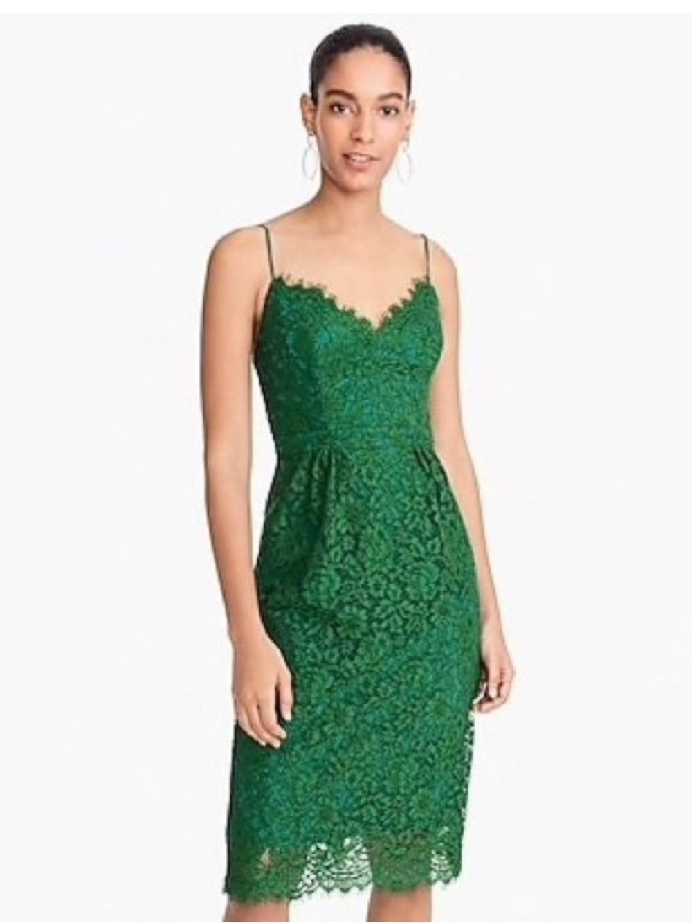 J Crew Spaghetti-Strap Dress in Lace Emerald Fernwood Kelly Green Size 8